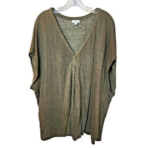 J.Jill 4X Love Linen Button Front Poncho Top Olive Oversized Dolman - Preowned
